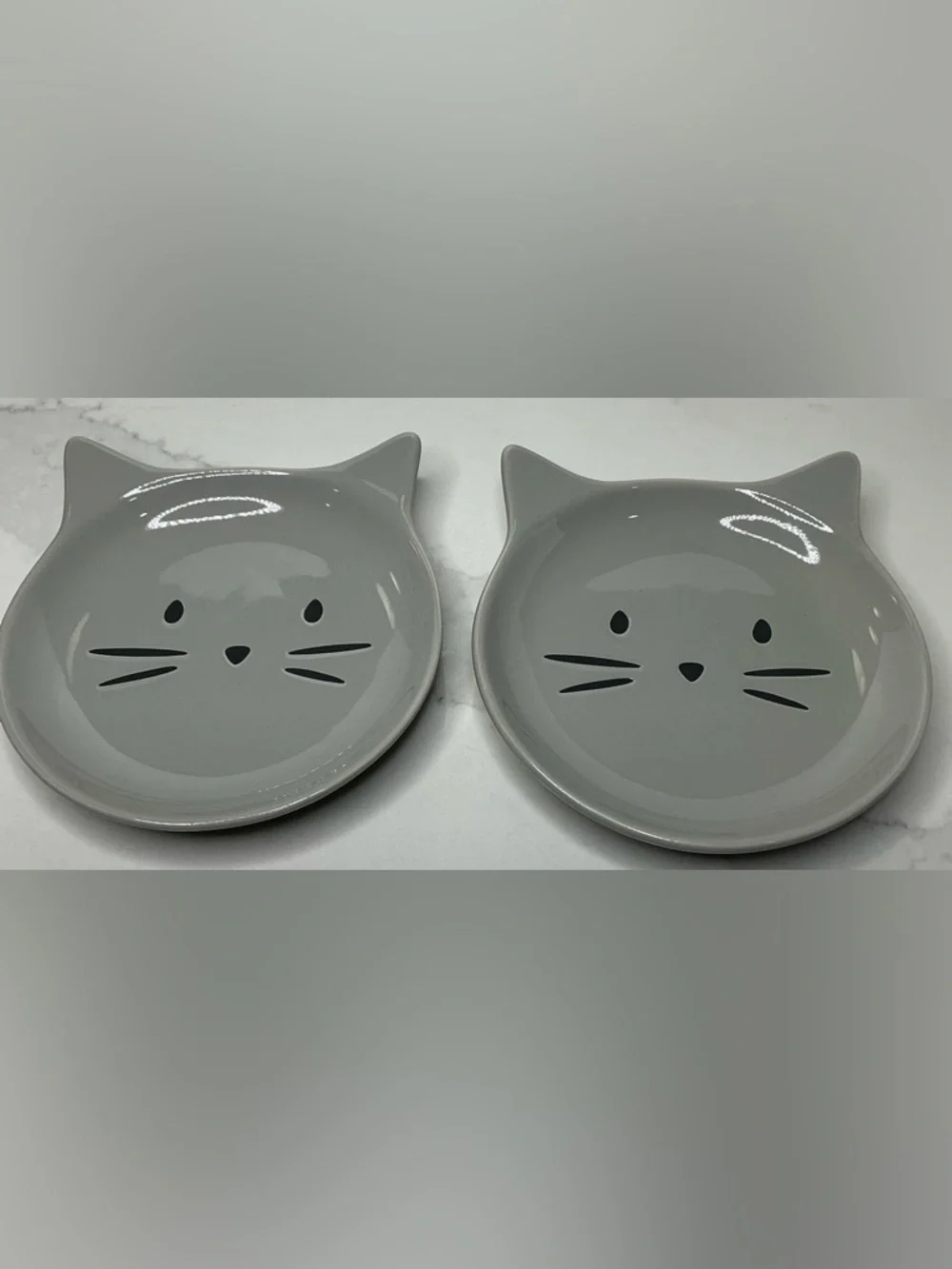 2 Signature Ceramic Bowl Cat Face Shaped Trinket Dish Gray New